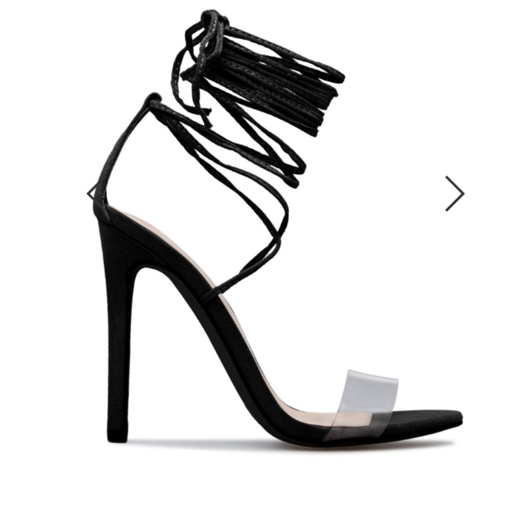 Shoedazzle Black Kingsley Ankle Wrapped Stiletto Heeled Sandal